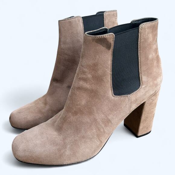 Saint Laurent "Babies" Chelsea Ankle Boots Block Heel Tan Suede Size 38 READ - Picture 1 of 15